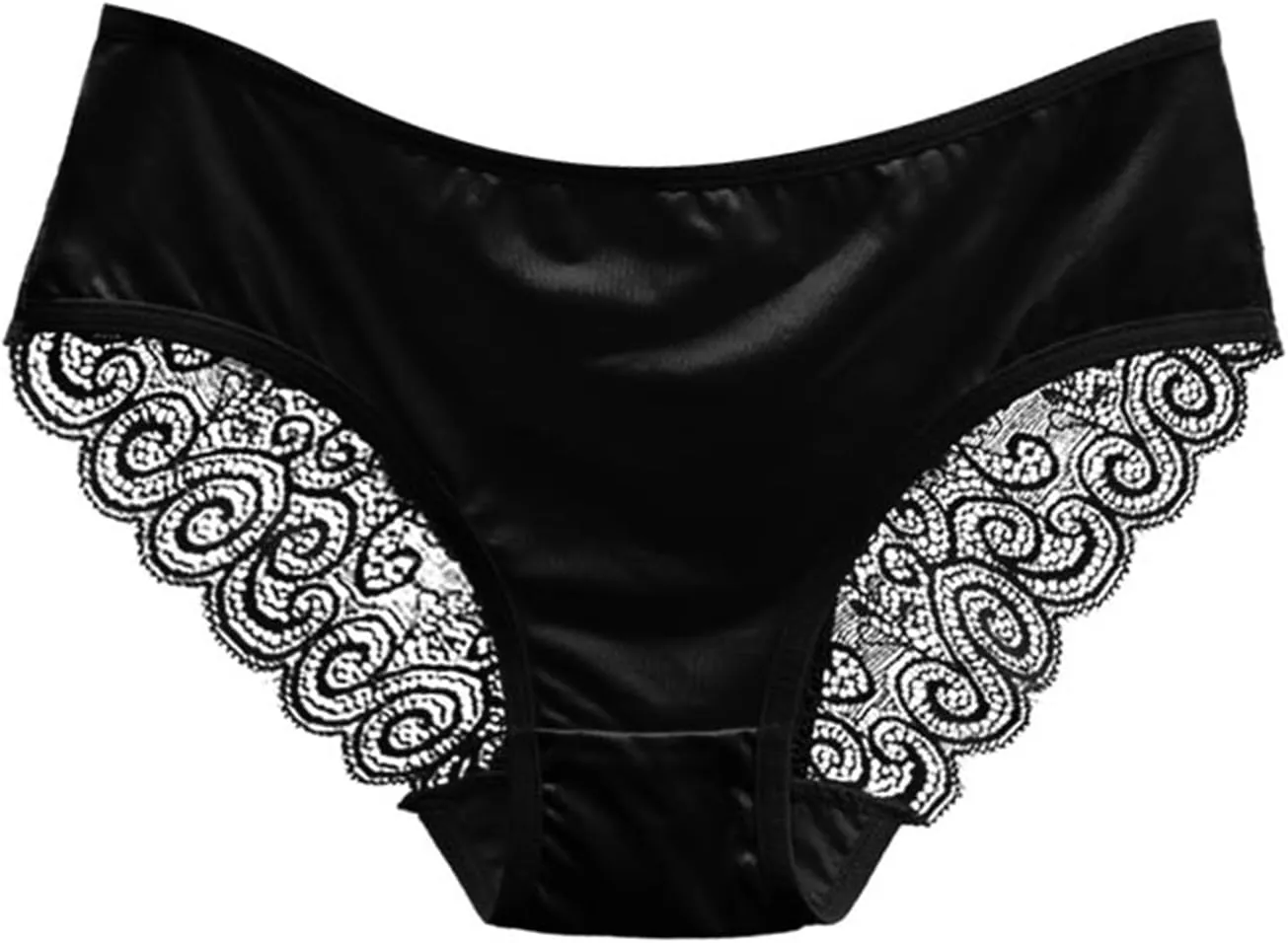 Franterd Seamless Satin Underwear for Women Mesh Lace Low Waist No Show Panties Ladies Lace Bikini Cheeky Hipster Briefs