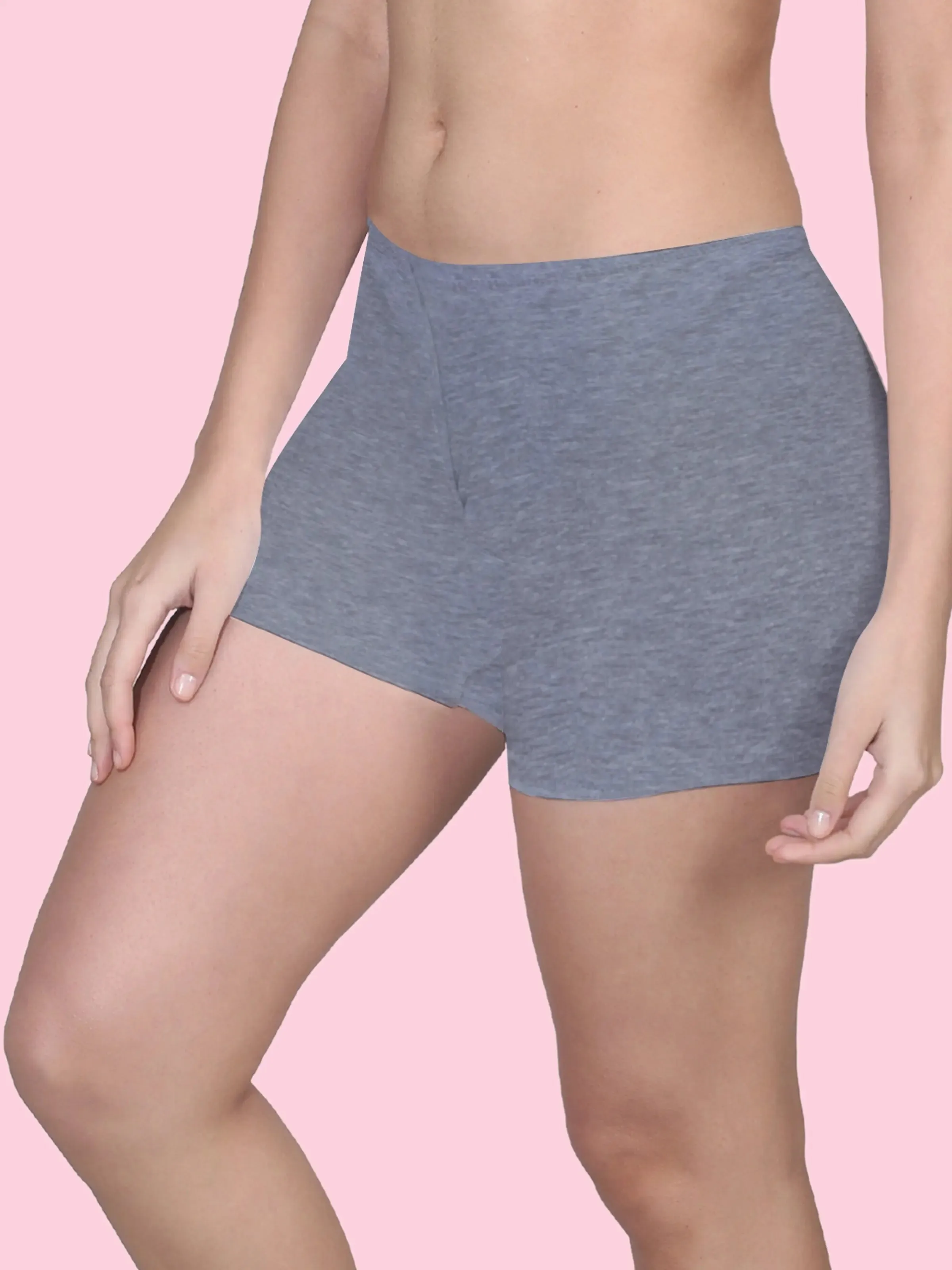 Full Coverage High Waist Long Panties with Gusseted Crotch and No Side Seams in Grey Pack of 1