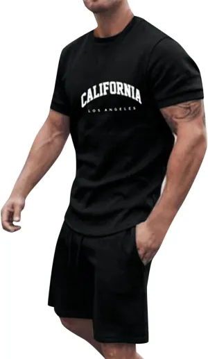Fxbar Men's Shirt and Shorts Set 2 Piece Outfits Fashion Summer Tracksuits Casual Sportwear Set Summer Outfits for Men