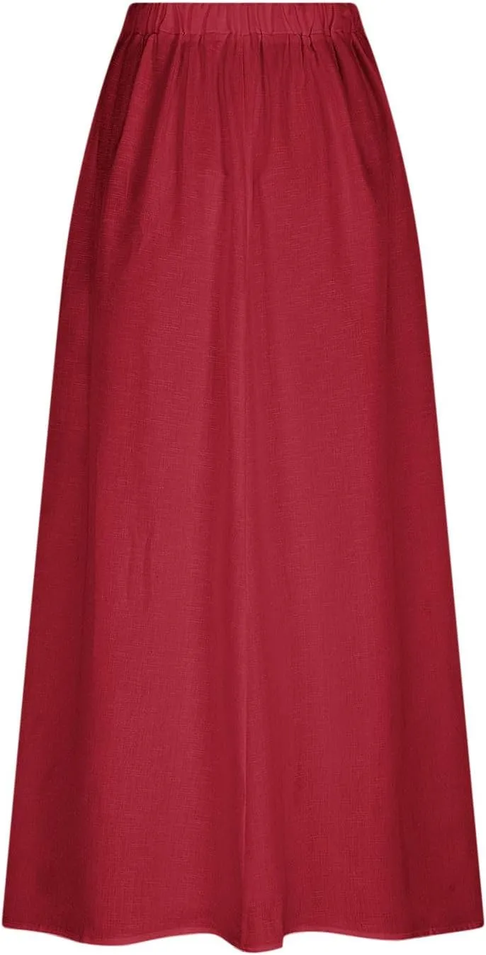 FZYLQY Womens High Waist Maxi Skirts Casual Loose Fit Flowy Swing Pleated A Line Long Skirts Solid Color Skirts with Pocket