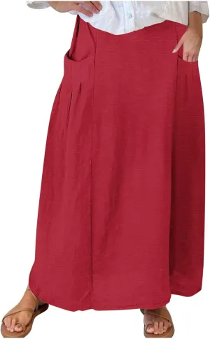 FZYLQY Womens High Waist Maxi Skirts Casual Loose Fit Flowy Swing Pleated A Line Long Skirts Solid Color Skirts with Pocket
