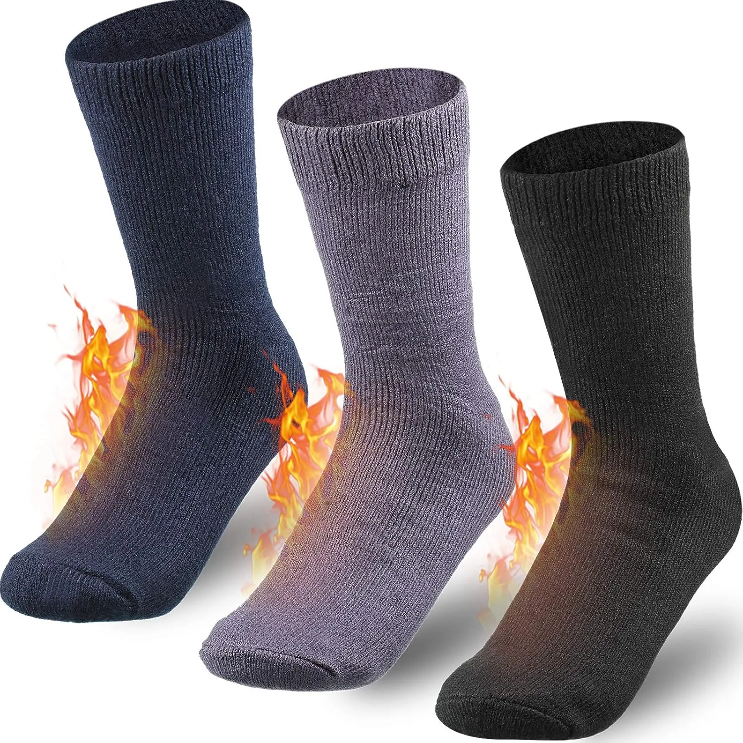 Geyoga 3 Pairs Winter Thermal Socks for Women Heated Warm Socks Insulated Thick Crew Socks for Cold Weather