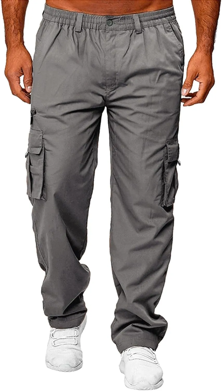 GIERIDUC Mens Stretch Waist Cargo Pants Mens Khaki Cargo Pants Relaxed Fit Mens Activewear Pants Tall Best Long Pants for Men