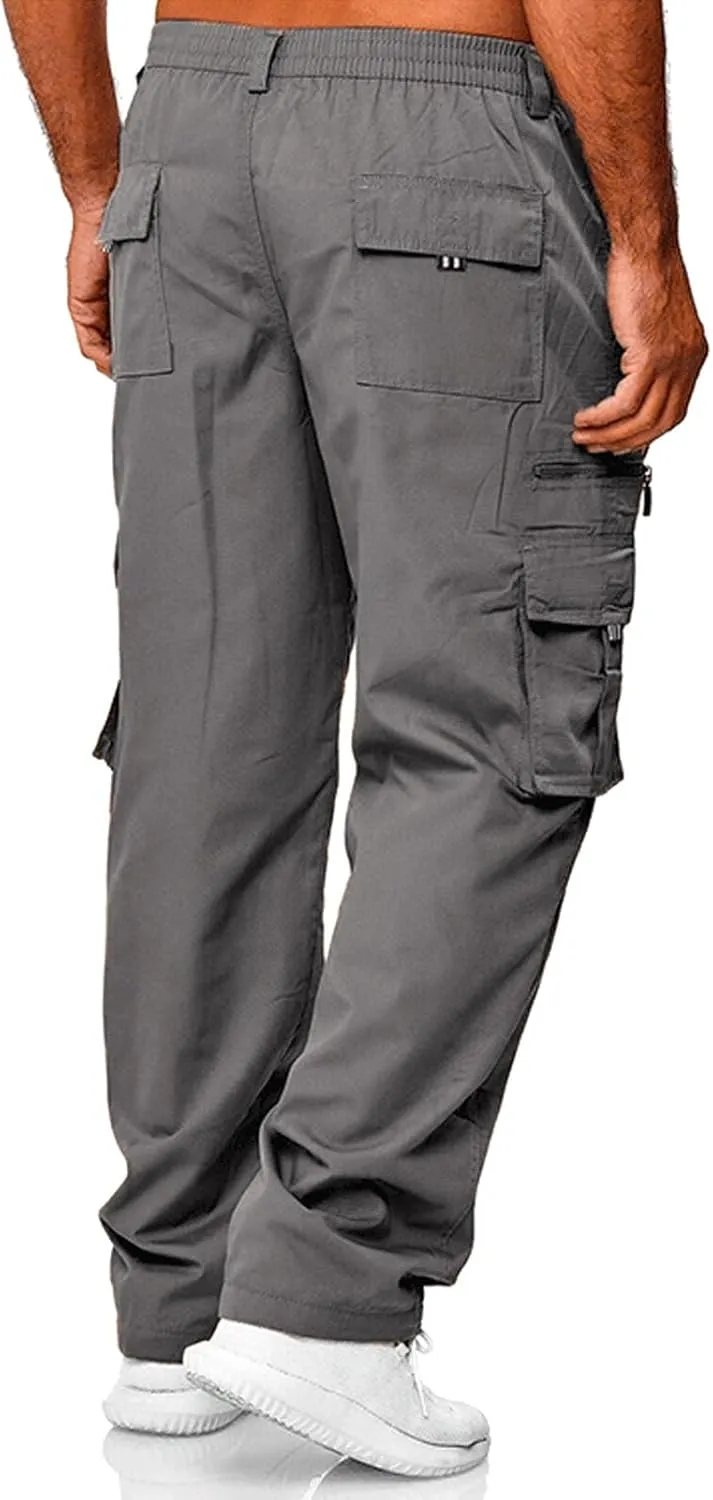 GIERIDUC Mens Stretch Waist Cargo Pants Mens Khaki Cargo Pants Relaxed Fit Mens Activewear Pants Tall Best Long Pants for Men