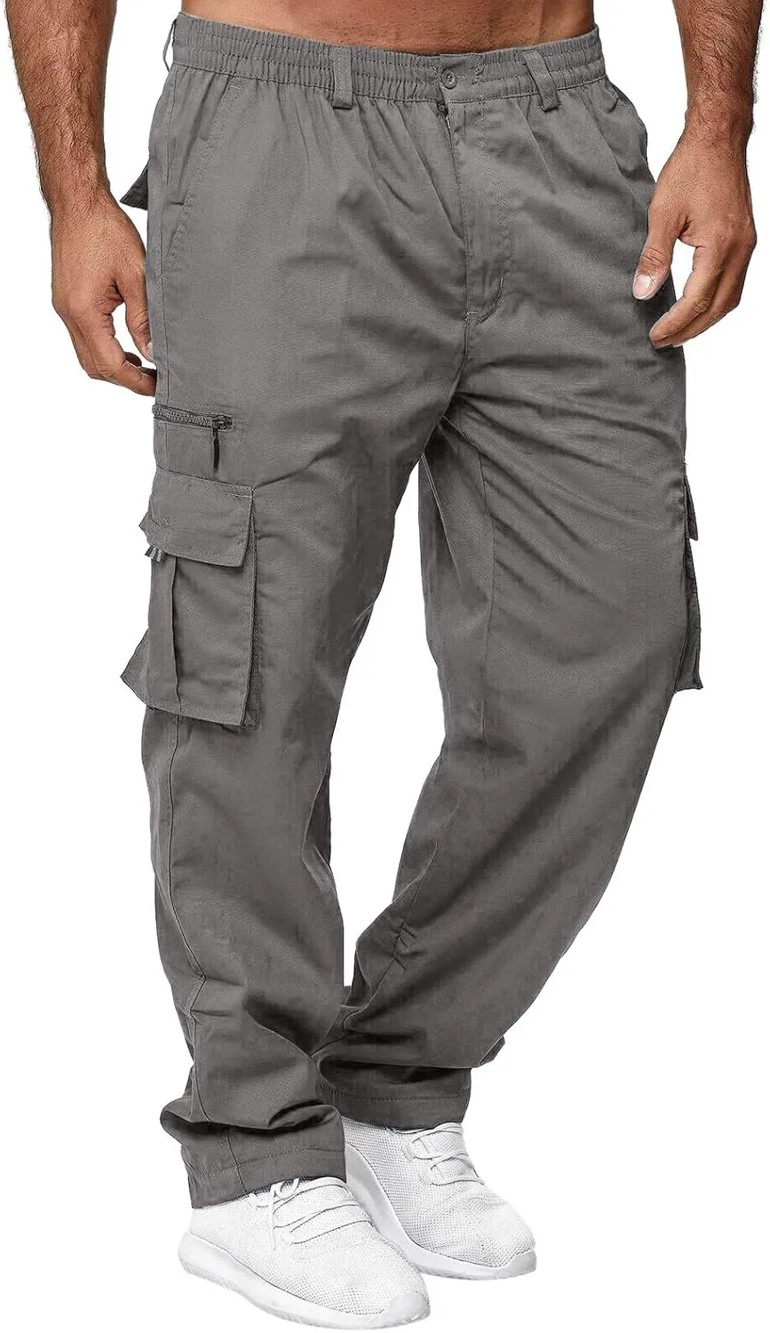 GIERIDUC Mens Stretch Waist Cargo Pants Mens Khaki Cargo Pants Relaxed Fit Mens Activewear Pants Tall Best Long Pants for Men