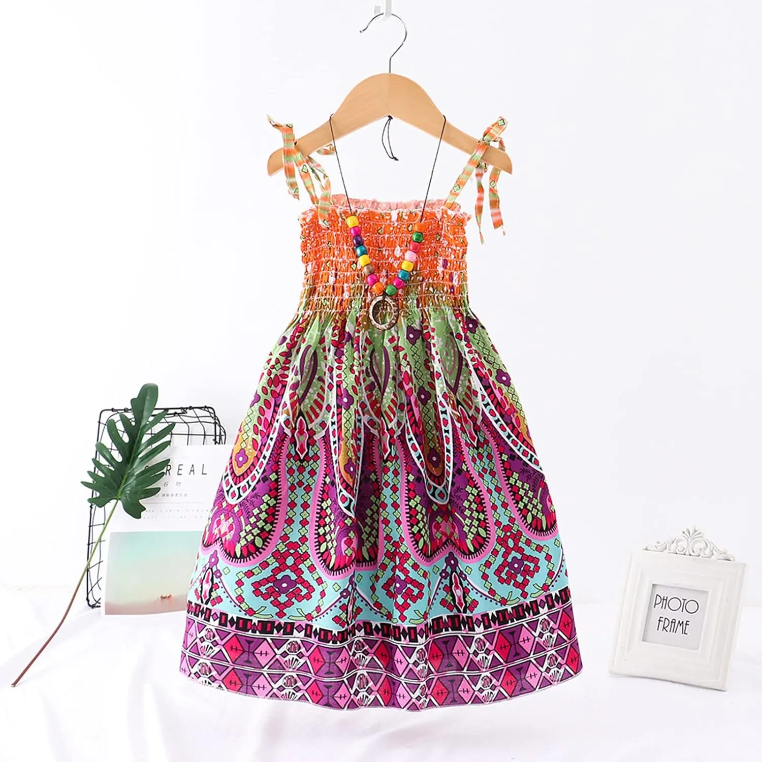 Girls Vintage Floral Dress Girl's Spaghetti Strap Sleeveless Maxi Dress Summer Floral Print Casual Beach Dress