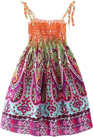Girls Vintage Floral Dress Girl's Spaghetti Strap Sleeveless Maxi Dress Summer Floral Print Casual Beach Dress