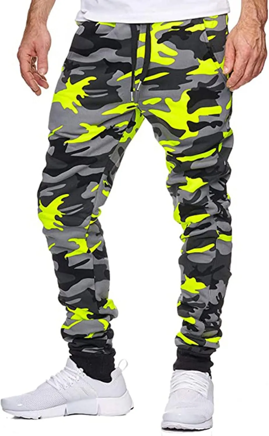 GOFULY Cargo Pants for Men Camouflage Print Casual Drawstring Stretch Elastic Waist Sweat Pants with Pocket Pants Trousers