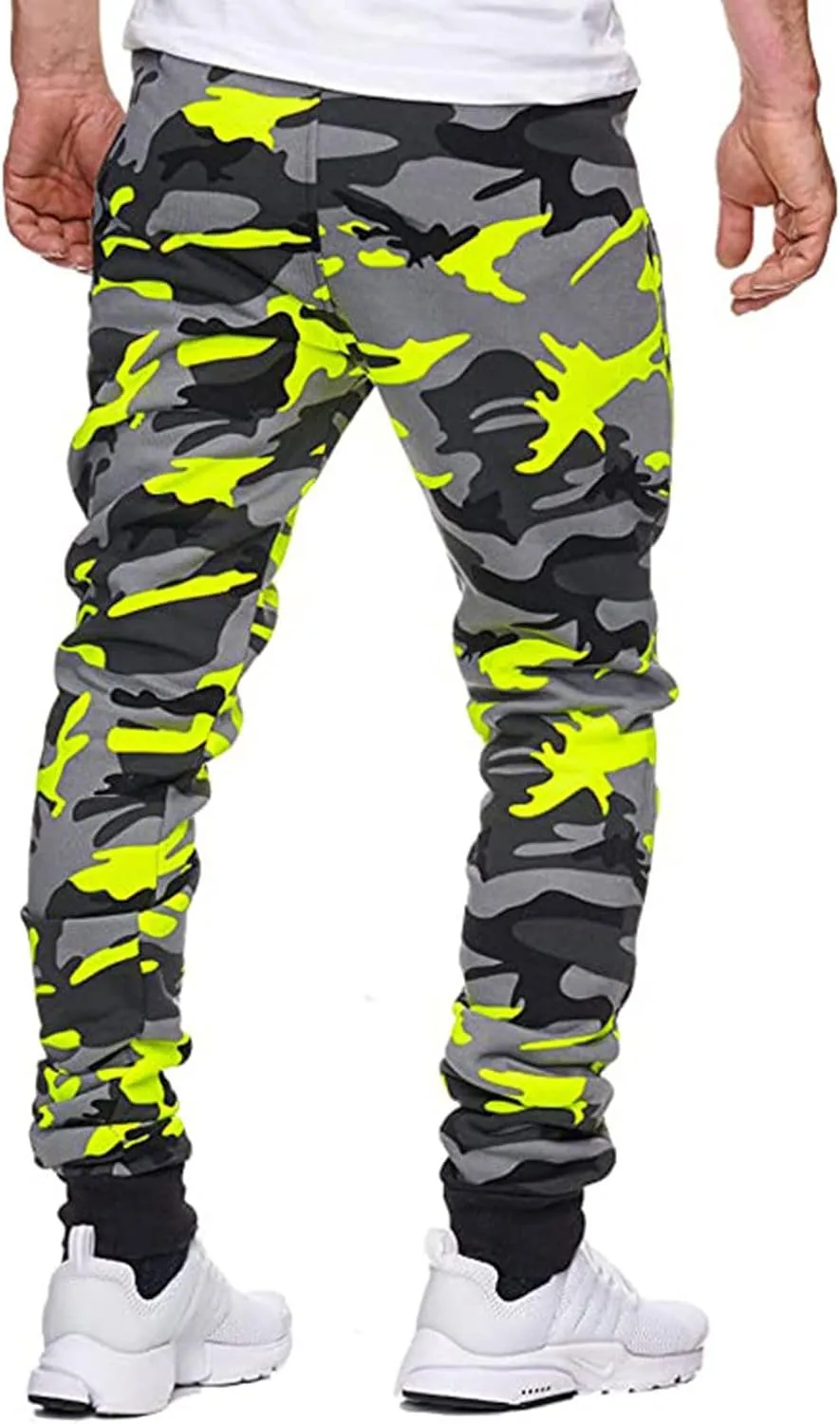 GOFULY Cargo Pants for Men Camouflage Print Casual Drawstring Stretch Elastic Waist Sweat Pants with Pocket Pants Trousers