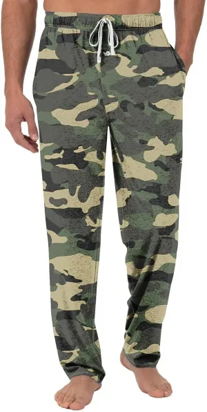 GOFULY Pajama Pants Men Baggy Plaid Sleep Lounge Pants Elastic Waist Drawstring Knit Pants Casual Sleepwear Pants Pockets