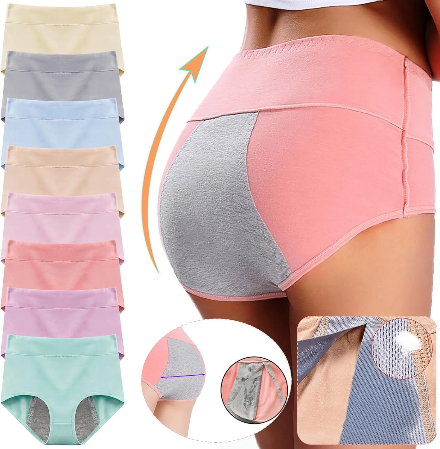 GOKKILRW Underwear Women Plus Size High Waist Stretch Soft Panties Full Coverage Leakproof Briefs Breathable Comfort Thongs