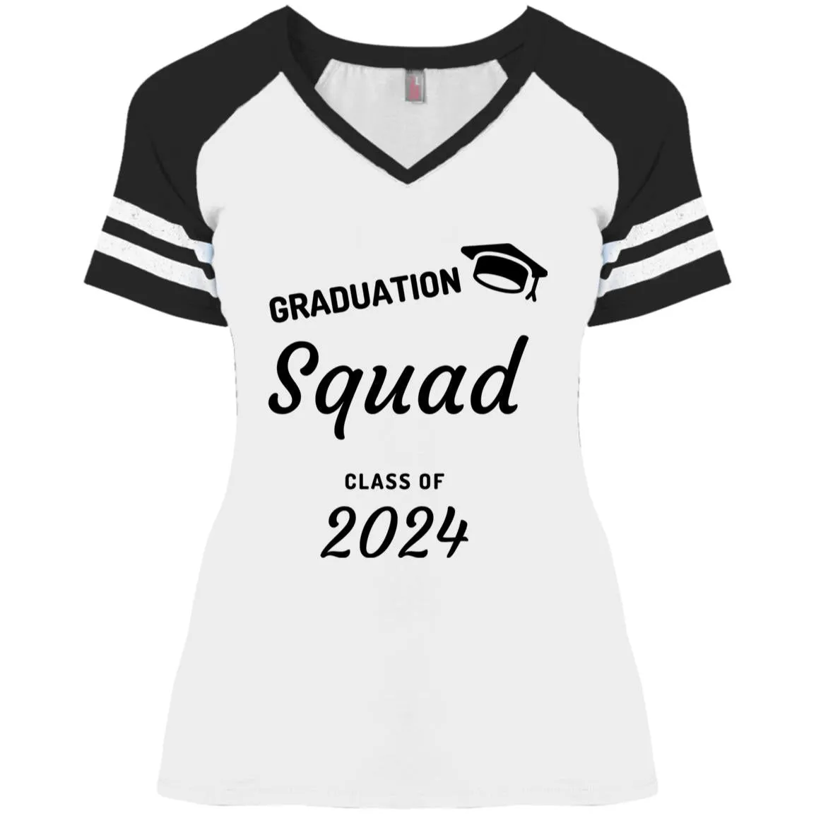 Grad Squad 2024 Black CLOSEOUT - DM476 Ladies' Game V-Neck T-Shirt