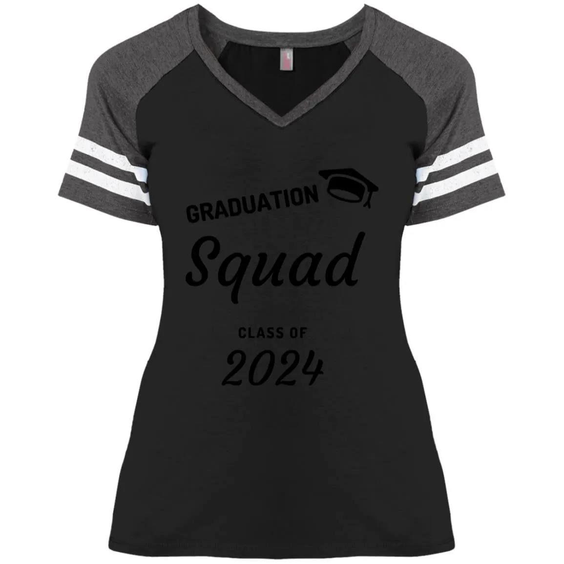 Grad Squad 2024 Black CLOSEOUT - DM476 Ladies' Game V-Neck T-Shirt