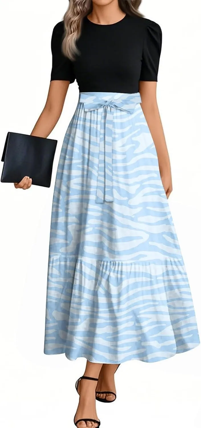 Guest Wedding Dresses for Women 2025 Summer Elegant Classy Short Sleeve A Line Work Dress Wrap Empire Waist Sundress