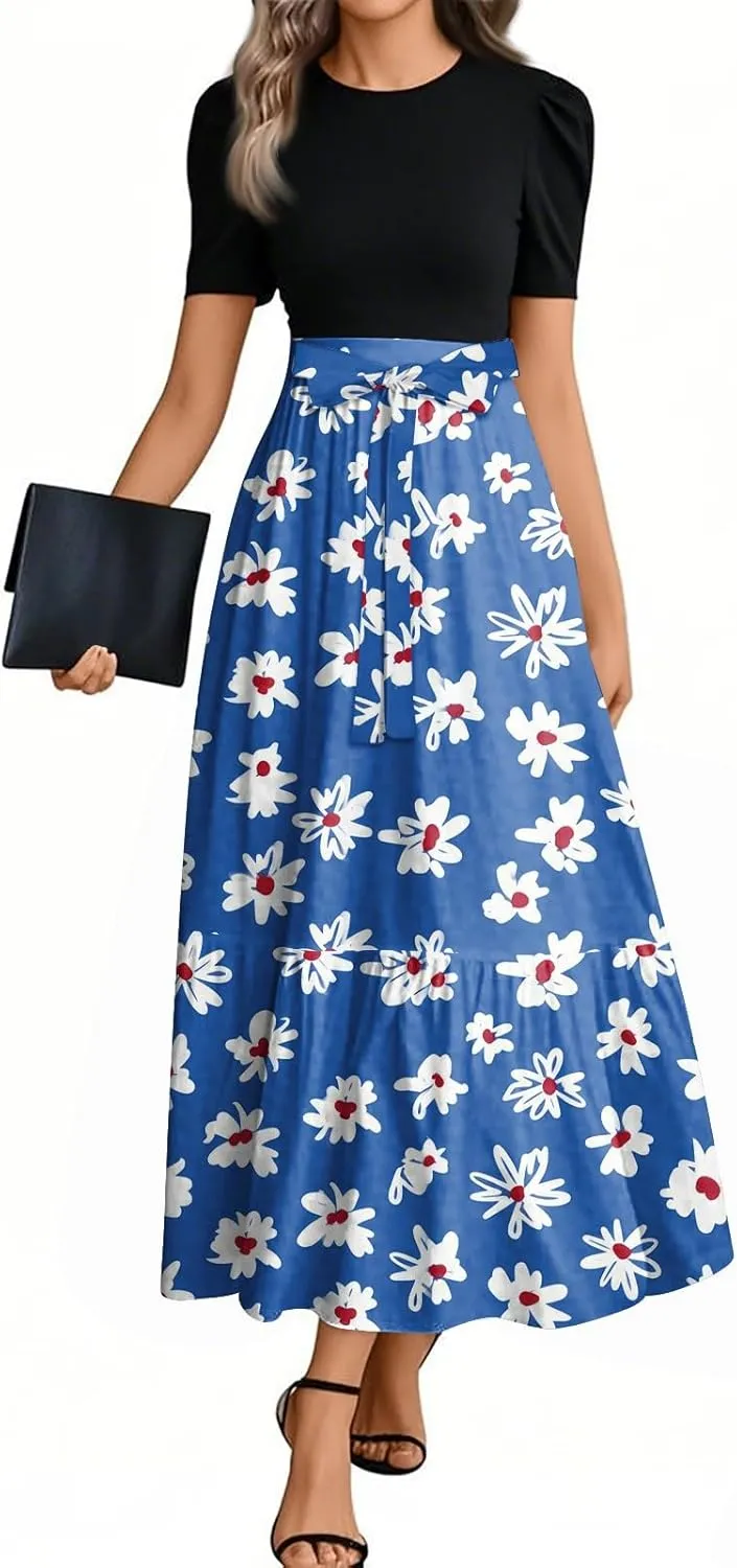 Guest Wedding Dresses for Women 2025 Summer Elegant Classy Short Sleeve A Line Work Dress Wrap Empire Waist Sundress
