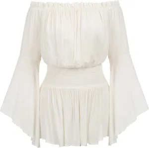 Hanna Nikole Womens Plus Size Renaissance Blouse Off Shoulder Trumpet Sleeve Peasant Tops