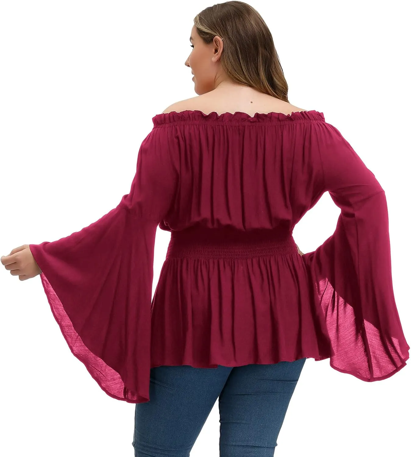 Hanna Nikole Womens Plus Size Renaissance Blouse Off Shoulder Trumpet Sleeve Peasant Tops