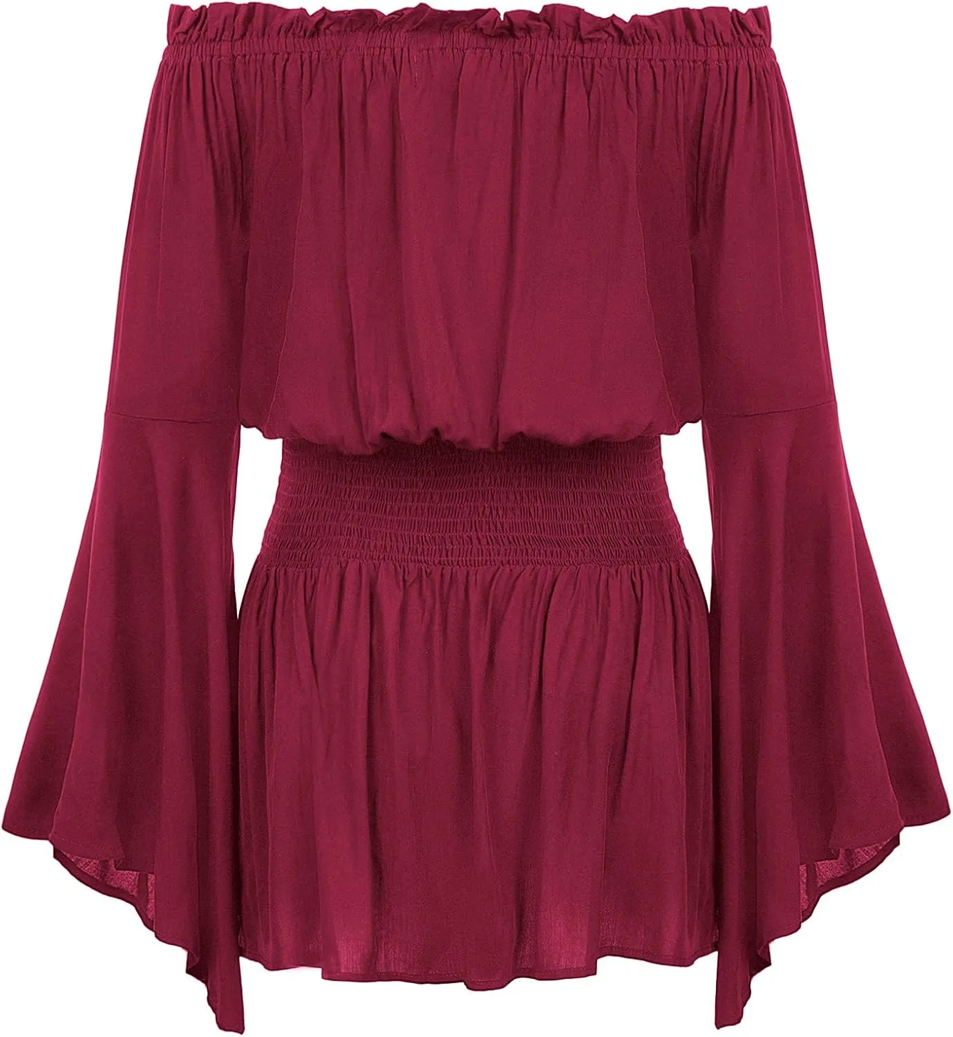Hanna Nikole Womens Plus Size Renaissance Blouse Off Shoulder Trumpet Sleeve Peasant Tops