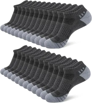 Heatuff 12 Pairs Mens Ankle Socks Athletic Cushioned Running Low Cut Sports Socks for Men