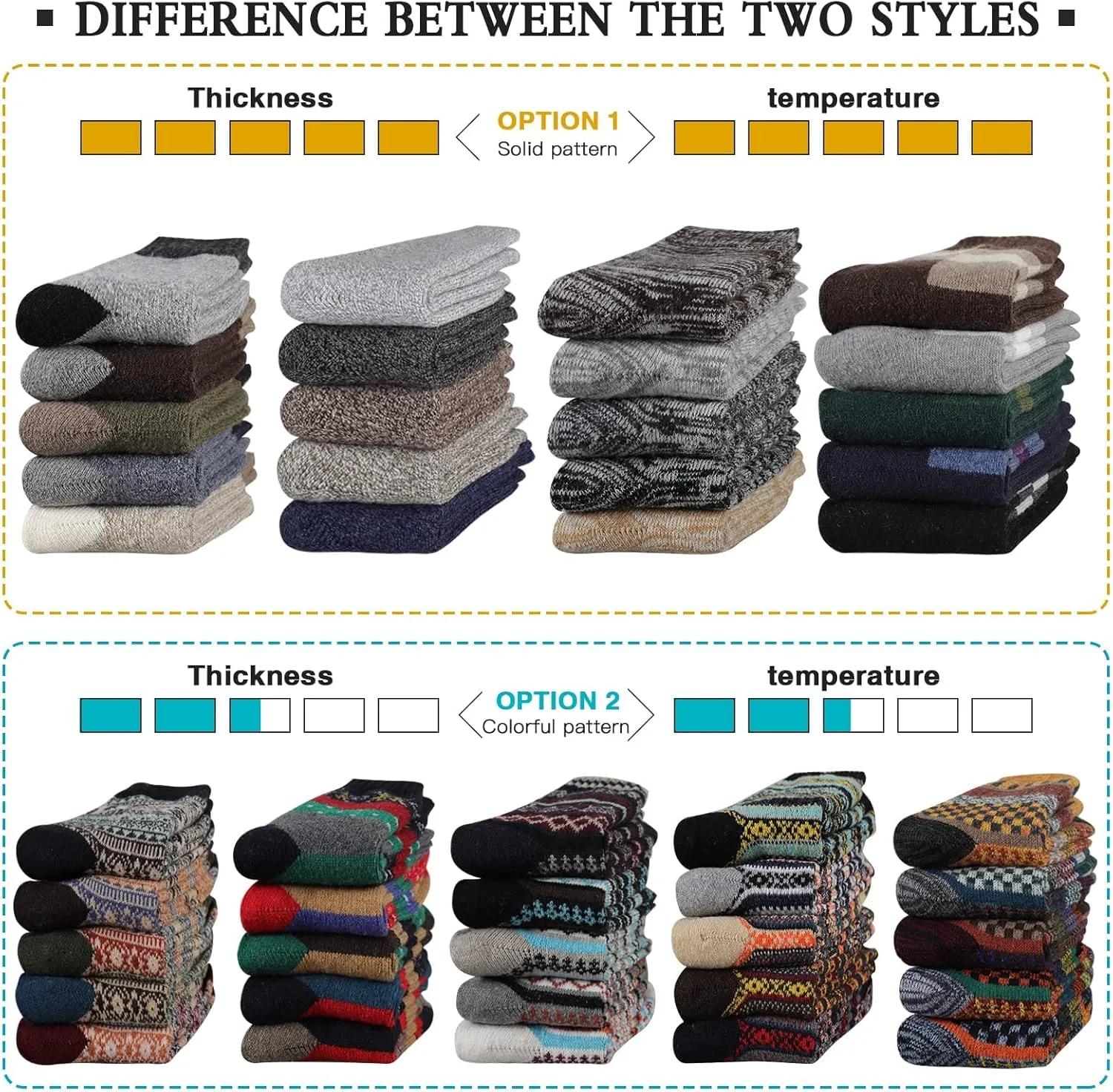 Heatuff Mens Thick Wool Socks Thermal Warm Winter Crew Socks 5 Pairs Multicolors