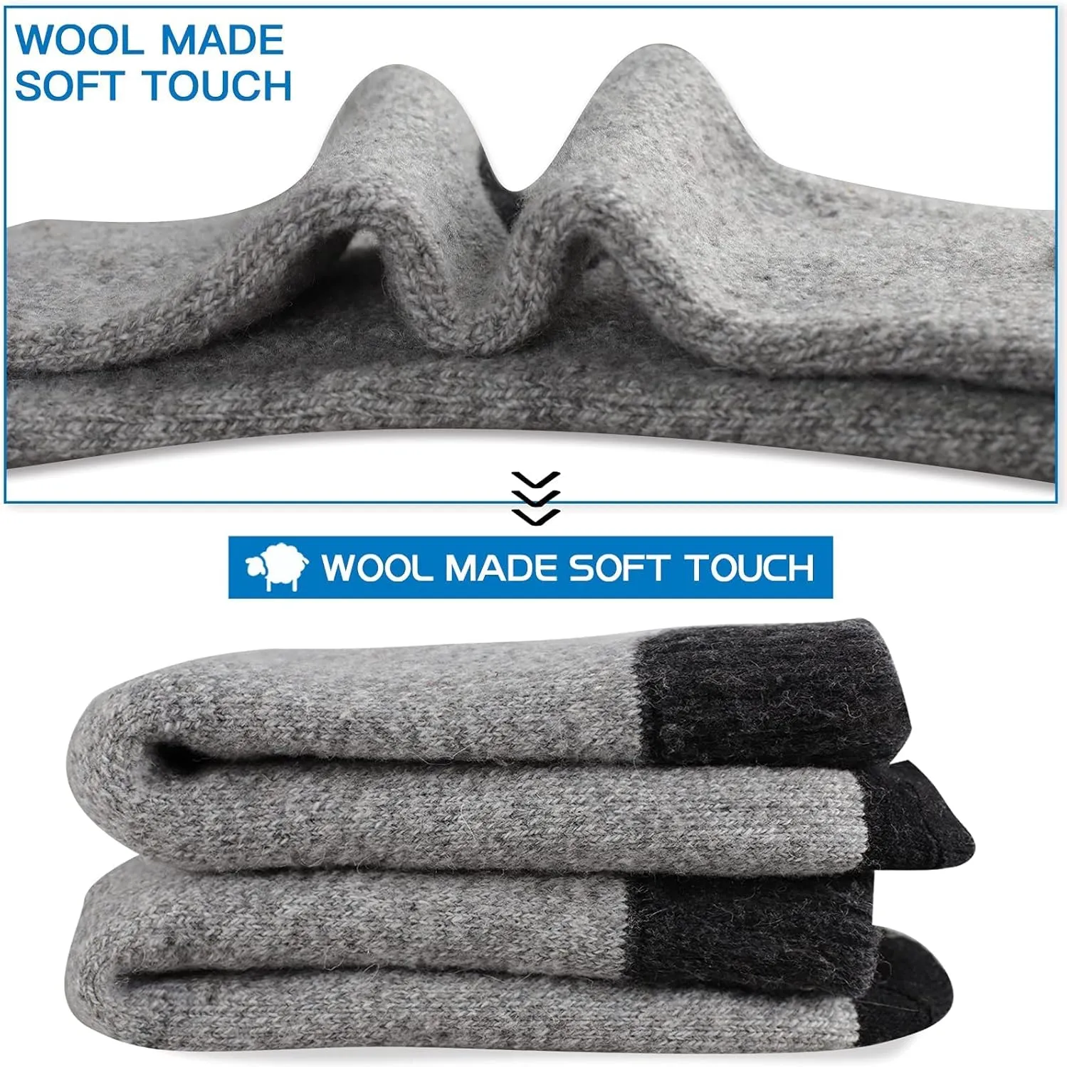 Heatuff Mens Thick Wool Socks Thermal Warm Winter Crew Socks 5 Pairs Multicolors