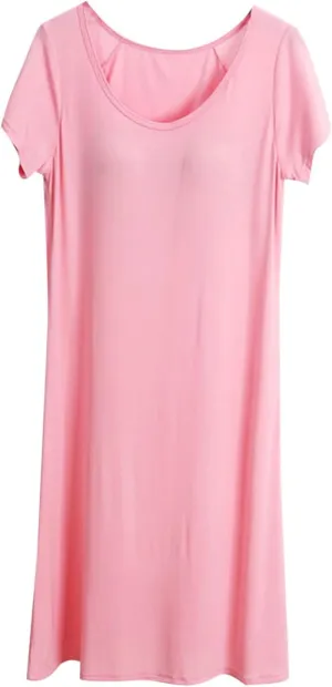 HGps8w Women's Nightgown with Built in Shelf Bra Soft Cotton Sleepwear Comfy Short Sleeve Loungewear Loose Nightshirts Dress