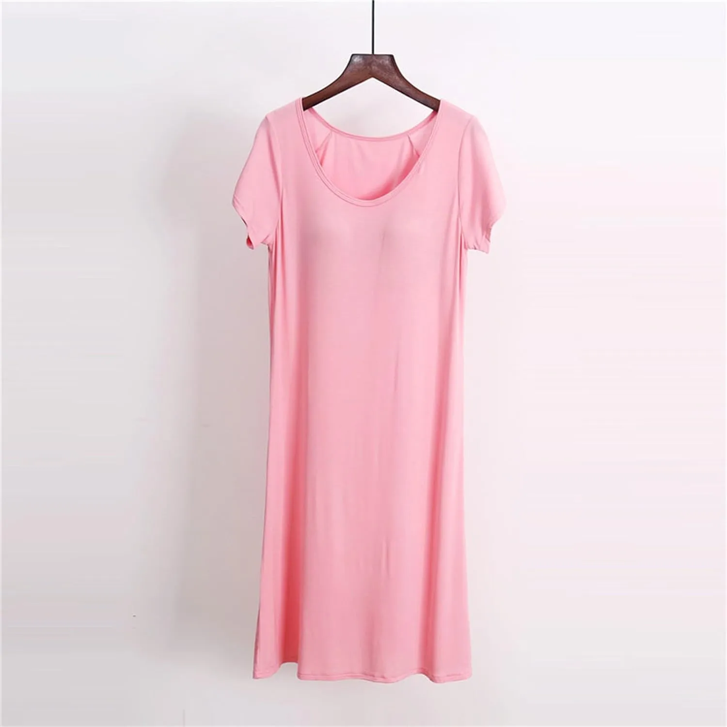 HGps8w Women's Nightgown with Built in Shelf Bra Soft Cotton Sleepwear Comfy Short Sleeve Loungewear Loose Nightshirts Dress