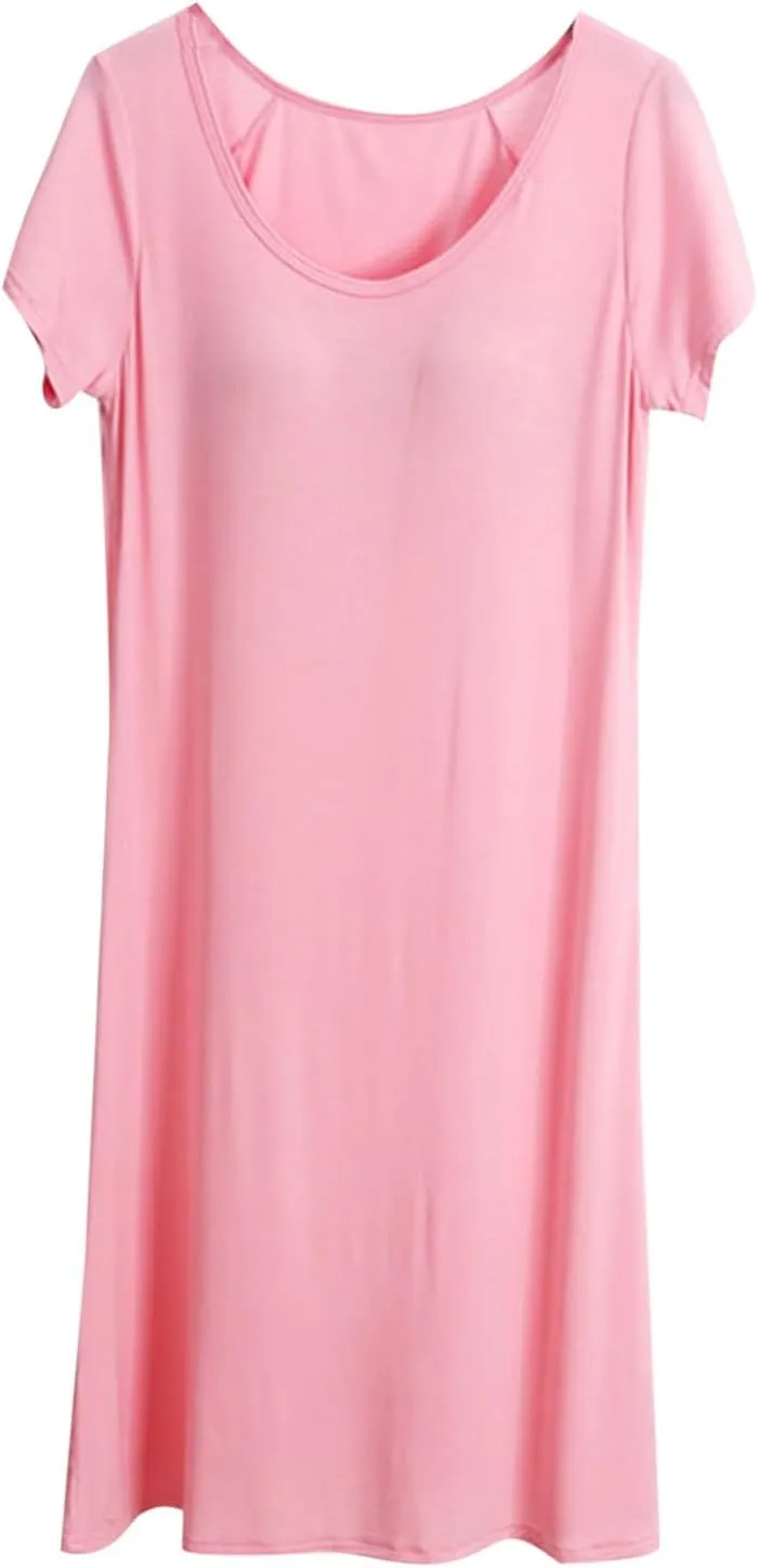 HGps8w Women's Nightgown with Built in Shelf Bra Soft Cotton Sleepwear Comfy Short Sleeve Loungewear Loose Nightshirts Dress