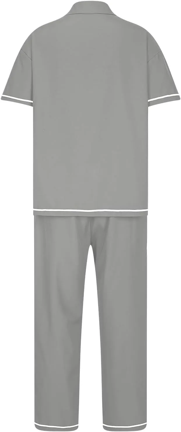 HGps8w Women's Summer Short Sleeve Pajamas Button Down Lapel Top with Long Pants 2 Piece Sleepwear Soft Pjs Lounge Sets