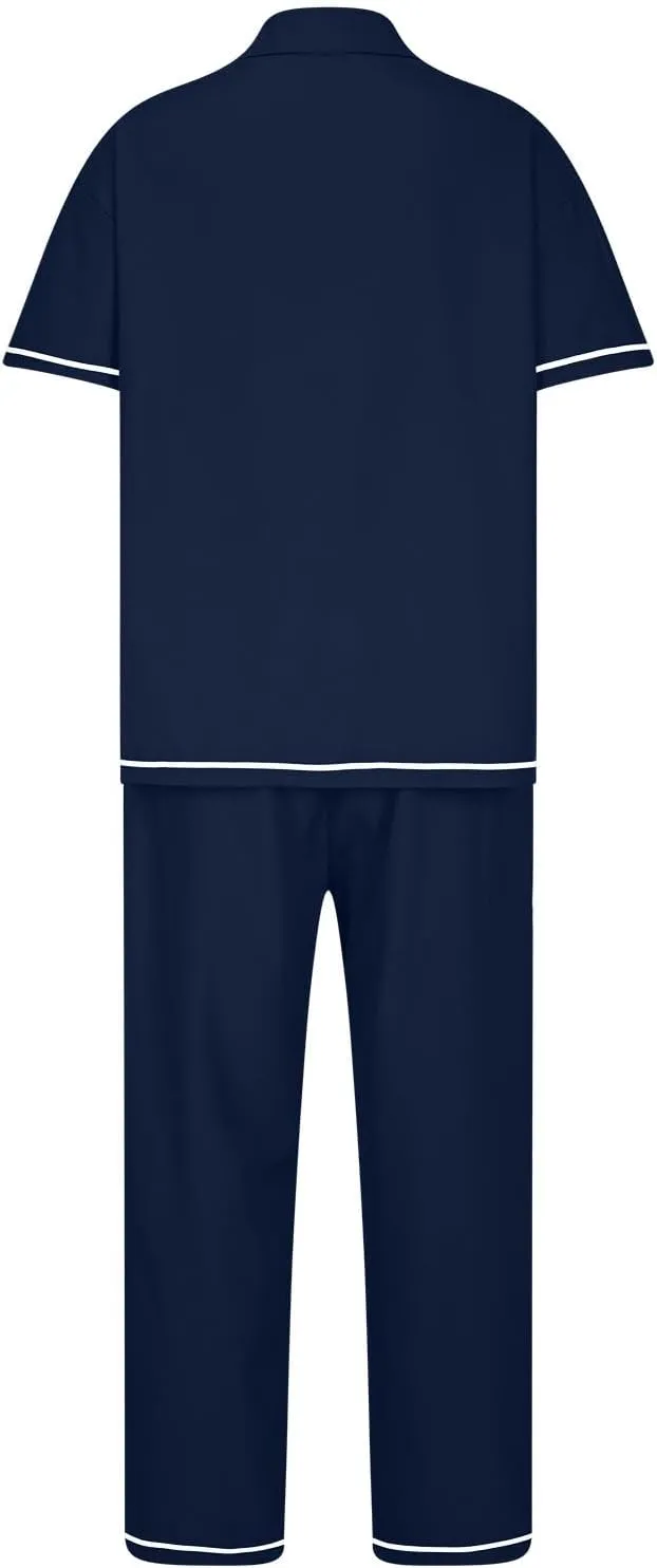 HGps8w Women's Summer Short Sleeve Pajamas Button Down Lapel Top with Long Pants 2 Piece Sleepwear Soft Pjs Lounge Sets