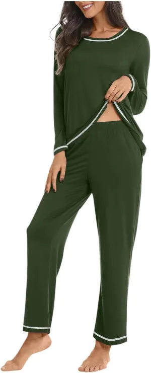 HGps8w Women's Ultra-Soft Pajamas Sets Pullover Casual Long Sleeve Sleepwear Matching Comfy Long Pants Loose Lounge Set