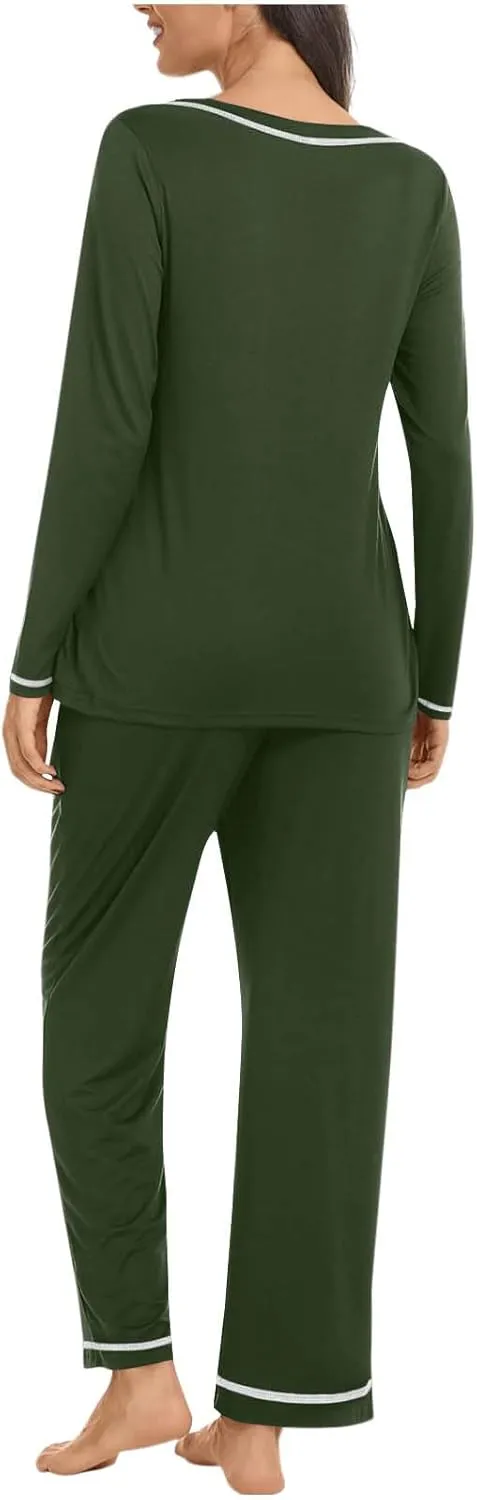 HGps8w Women's Ultra-Soft Pajamas Sets Pullover Casual Long Sleeve Sleepwear Matching Comfy Long Pants Loose Lounge Set