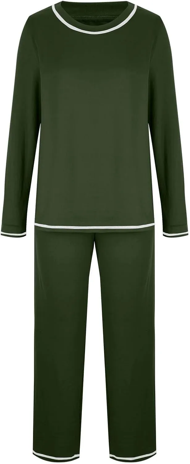 HGps8w Women's Ultra-Soft Pajamas Sets Pullover Casual Long Sleeve Sleepwear Matching Comfy Long Pants Loose Lounge Set