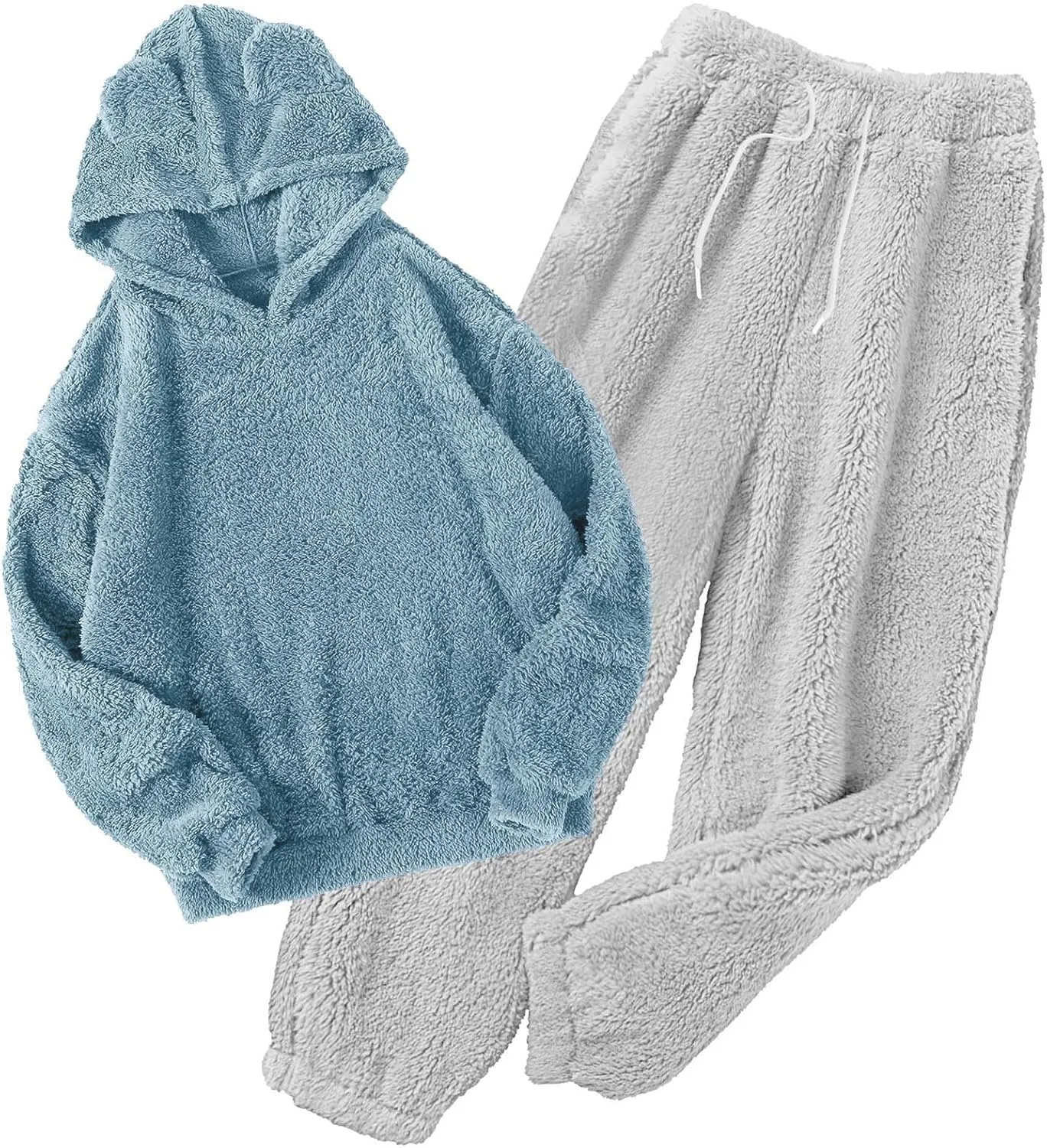 HGps8w Women's Winter Plush Pajamas Sets Ultra-Soft Fuzzy Fleece Long Sleeve Hoodies Sleepwear Comfy Long Pants Lounge Set