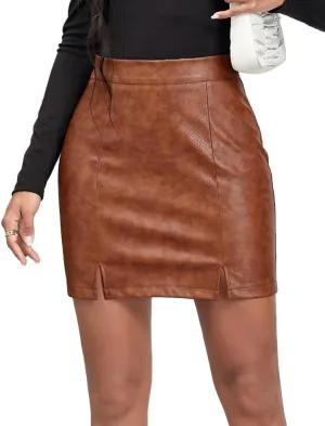 High waisted skirts for women High Waisted Pencil Faux Leather Mini Skirts with Slitl skirts for women