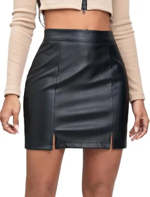 High waisted skirts for women High Waisted Pencil Faux Leather Mini Skirts with Slitl skirts for women