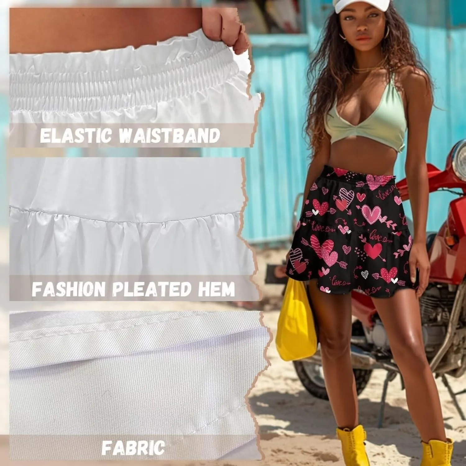 High Waisted Skirts for Women Pleated Tennis Skirts for Women Valentine
