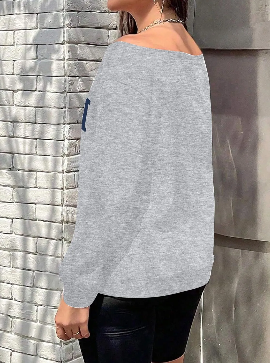 Hilinker Women's Graphic Off Shoulder Sweatshirt Casual Loose Long Sleeve Pullover Tops