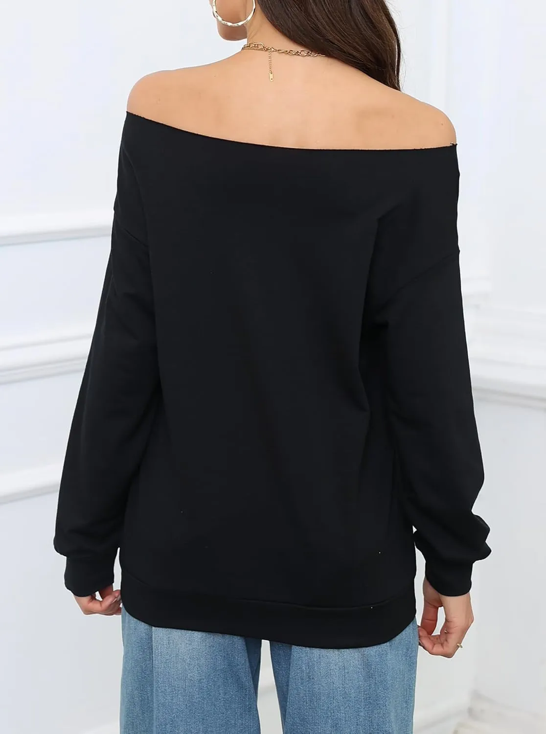 Hilinker Women's Graphic Off Shoulder Sweatshirt Casual Loose Long Sleeve Pullover Tops