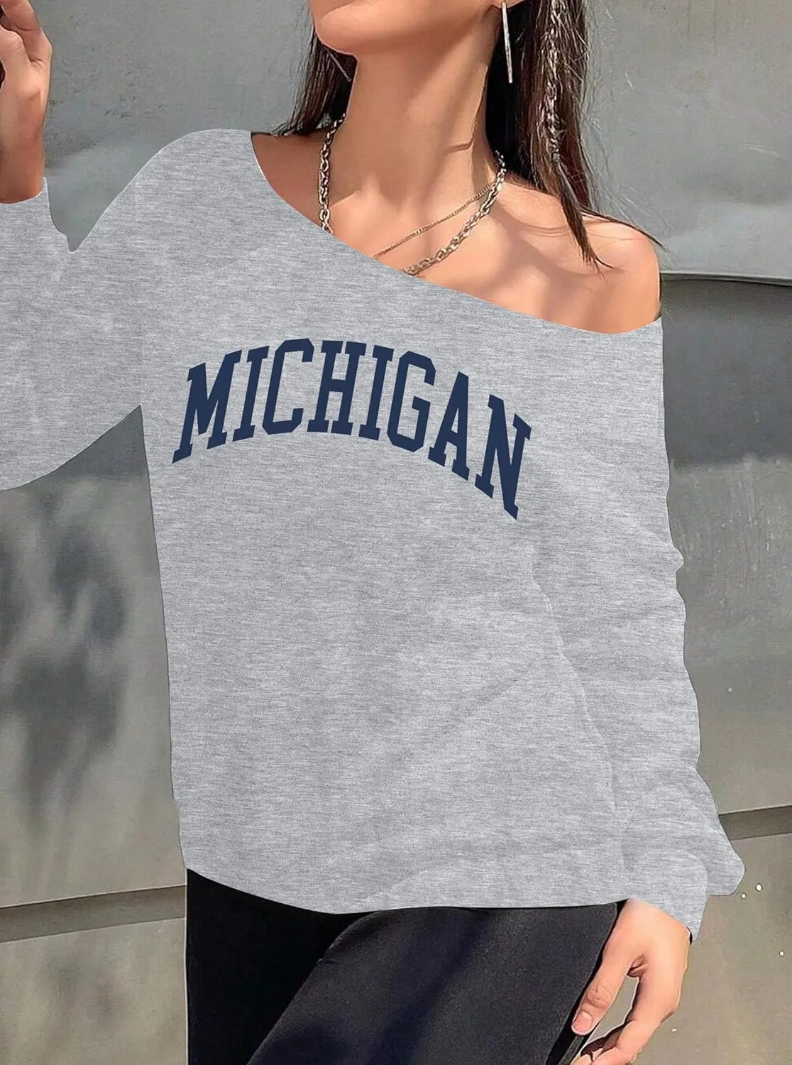 Hilinker Women's Graphic Off Shoulder Sweatshirt Casual Loose Long Sleeve Pullover Tops