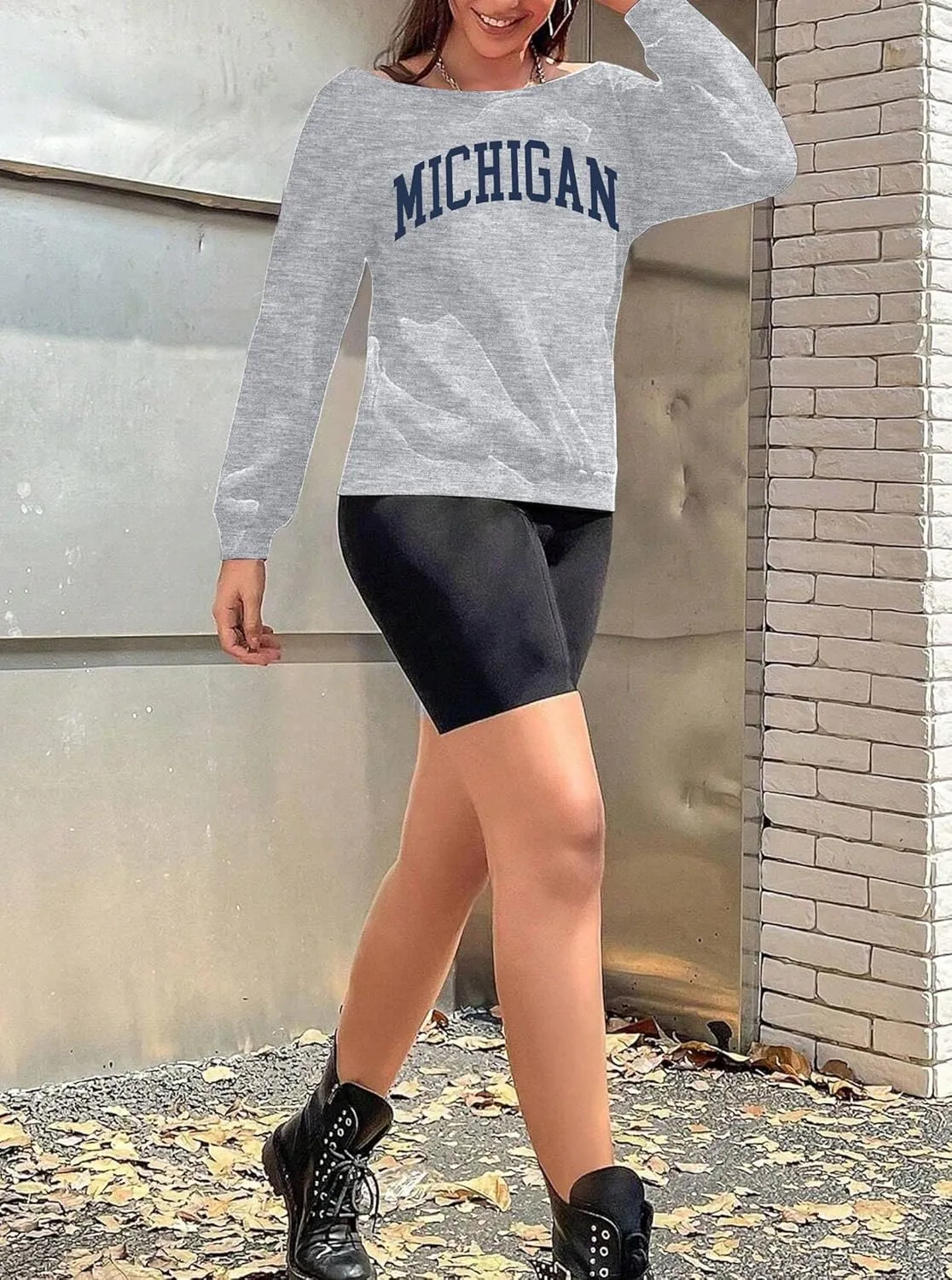 Hilinker Women's Graphic Off Shoulder Sweatshirt Casual Loose Long Sleeve Pullover Tops