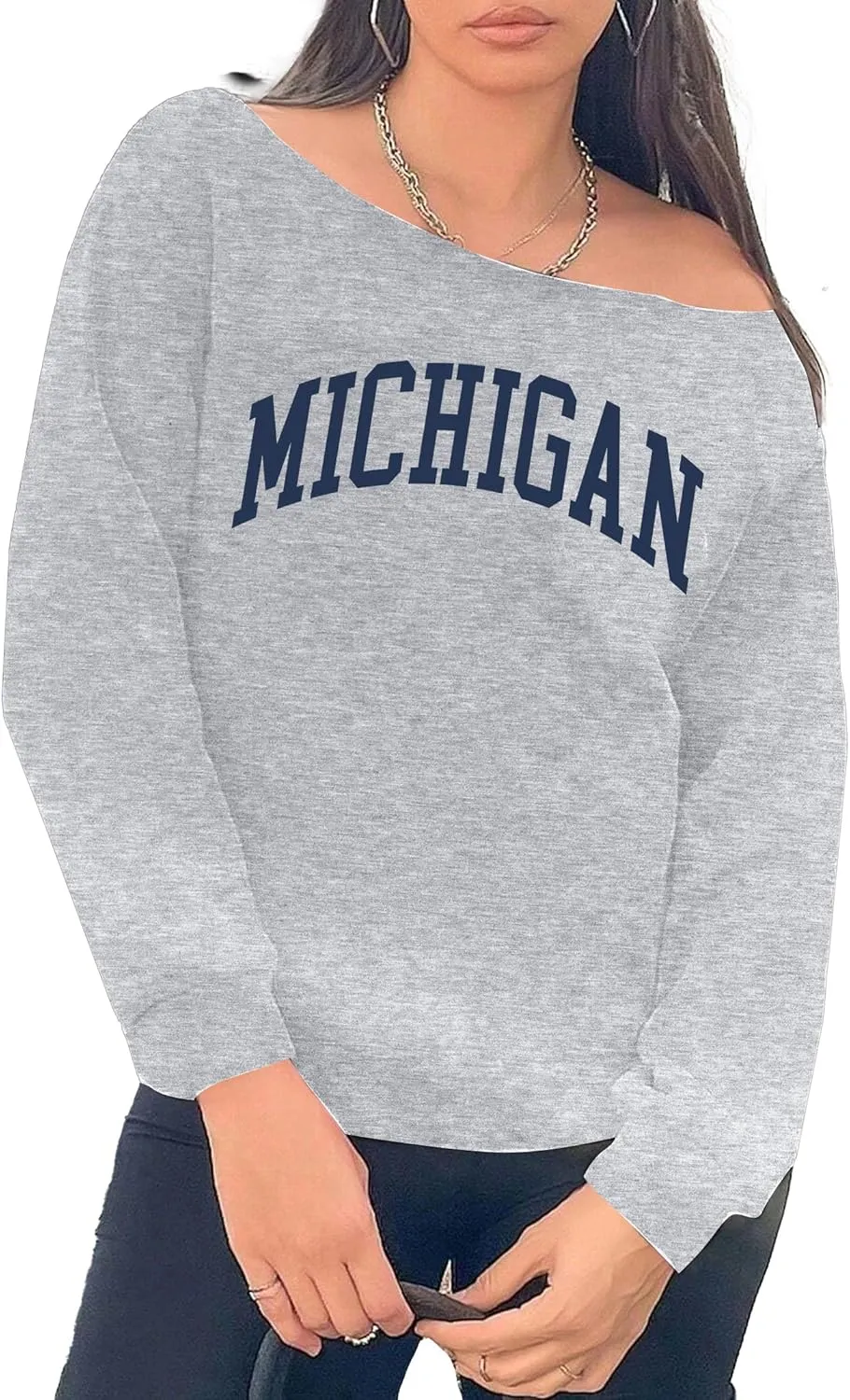 Hilinker Women's Graphic Off Shoulder Sweatshirt Casual Loose Long Sleeve Pullover Tops
