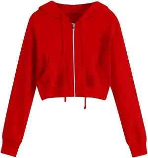 Hoodies for Women Solid Cropped Zip Up Hoodie Trendy Teen Girls Crop Top Jackets Casual Cute Cropped Hooded Jacket