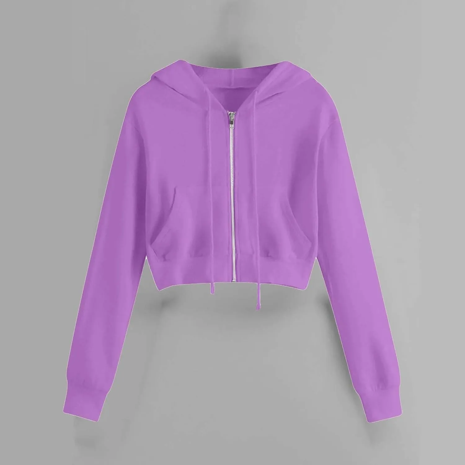 Hoodies for Women Solid Cropped Zip Up Hoodie Trendy Teen Girls Crop Top Jackets Casual Cute Cropped Hooded Jacket