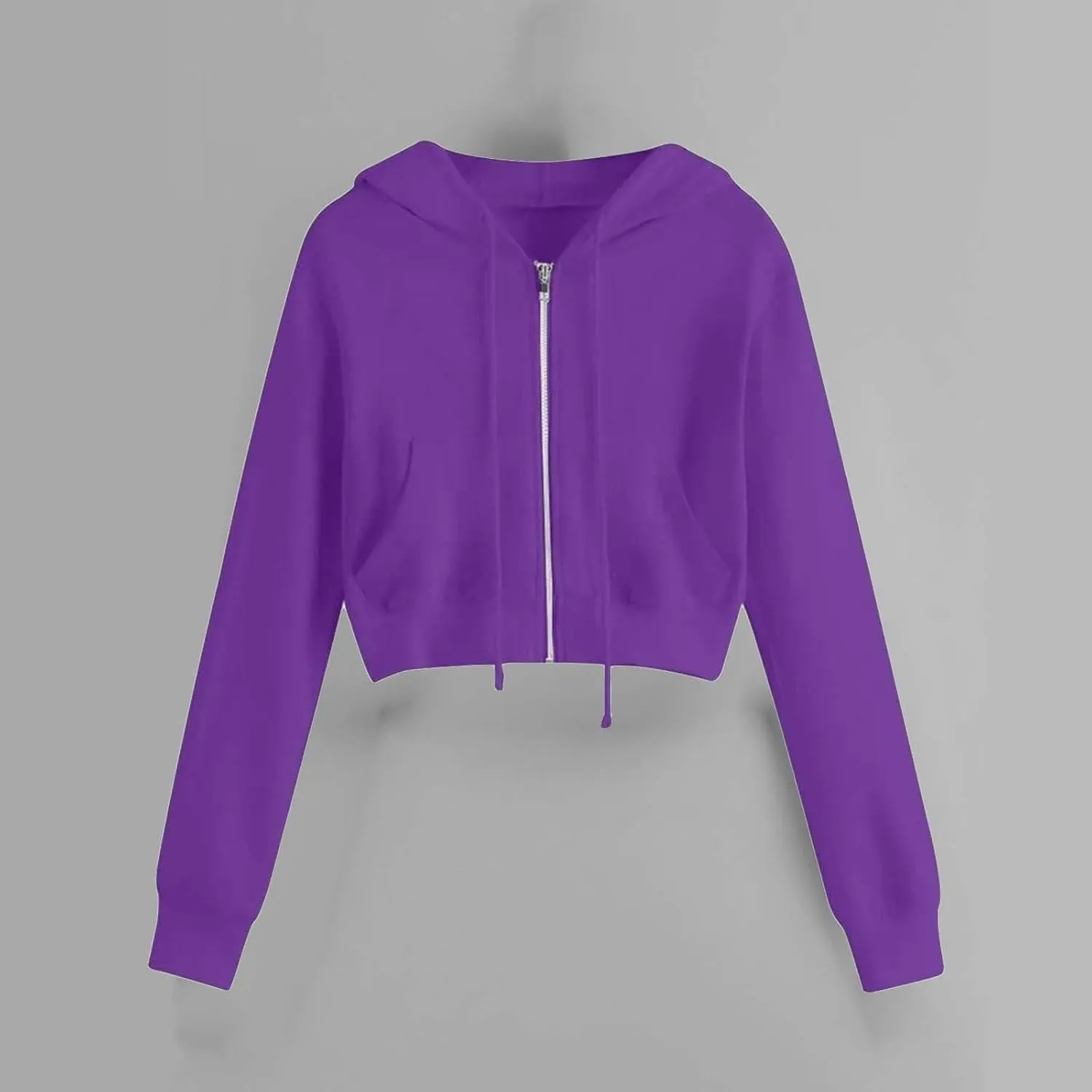 Hoodies for Women Solid Cropped Zip Up Hoodie Trendy Teen Girls Crop Top Jackets Casual Cute Cropped Hooded Jacket