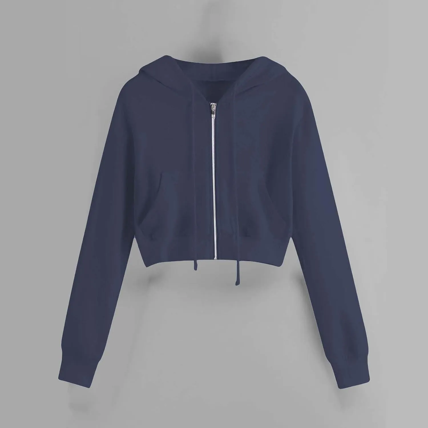 Hoodies for Women Solid Cropped Zip Up Hoodie Trendy Teen Girls Crop Top Jackets Casual Cute Cropped Hooded Jacket