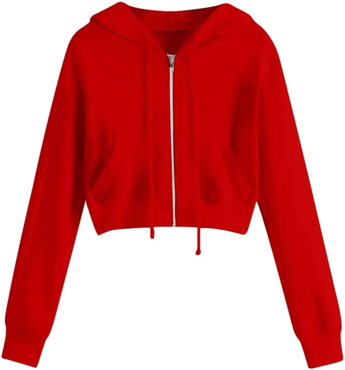 Hoodies for Women Solid Cropped Zip Up Hoodie Trendy Teen Girls Crop Top Jackets Casual Cute Cropped Hooded Jacket