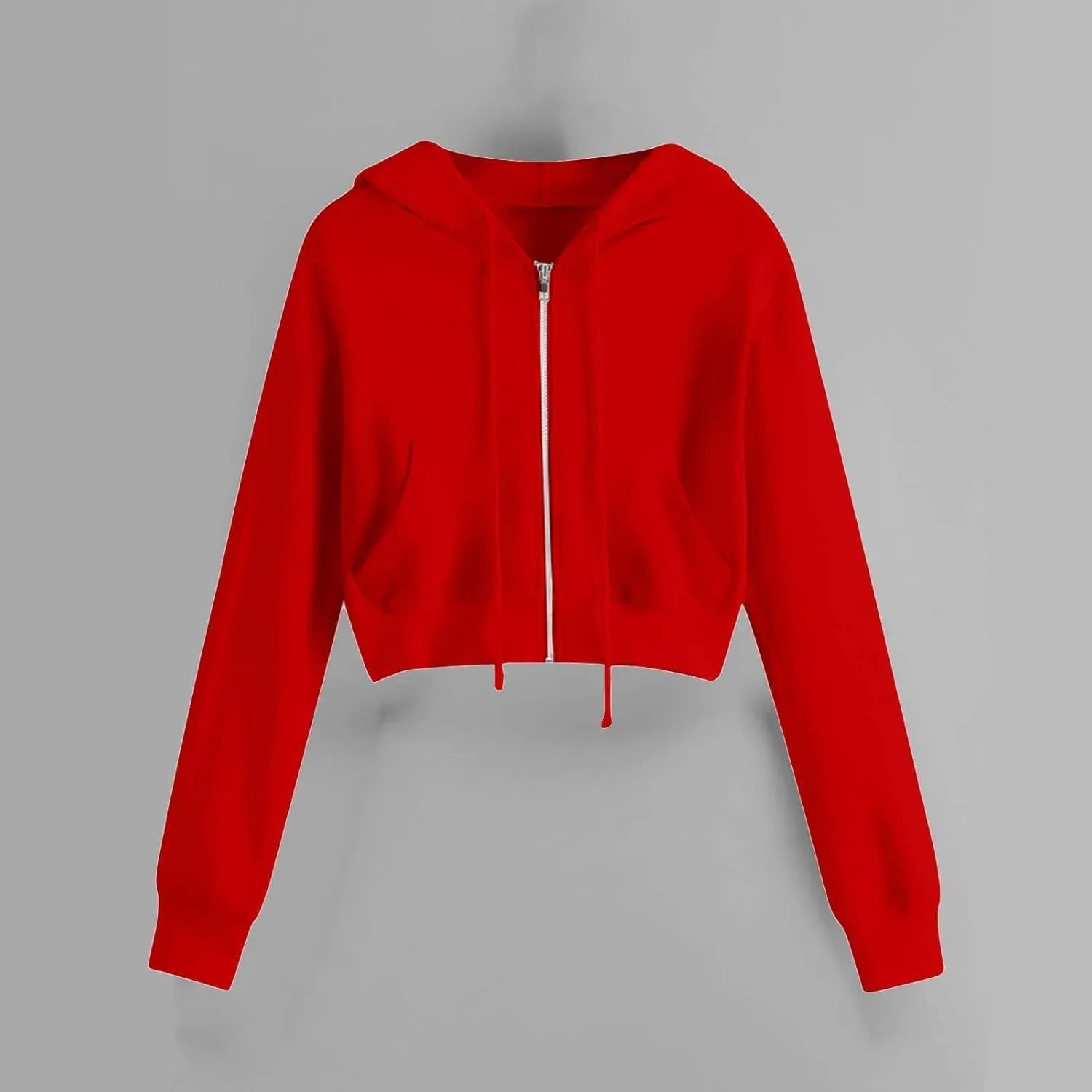 Hoodies for Women Solid Cropped Zip Up Hoodie Trendy Teen Girls Crop Top Jackets Casual Cute Cropped Hooded Jacket