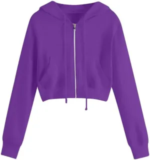 Hoodies for Women Solid Cropped Zip Up Hoodie Trendy Teen Girls Crop Top Jackets Casual Cute Cropped Hooded Jacket