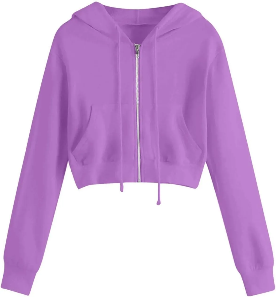 Hoodies for Women Solid Cropped Zip Up Hoodie Trendy Teen Girls Crop Top Jackets Casual Cute Cropped Hooded Jacket